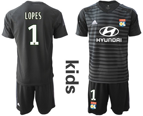 Lyon #1 Lopes Black Goalkeeper Kid Soccer Club Jersey Lyon #1 Lopes Black Goalkeeper Kid Soccer Club Jersey