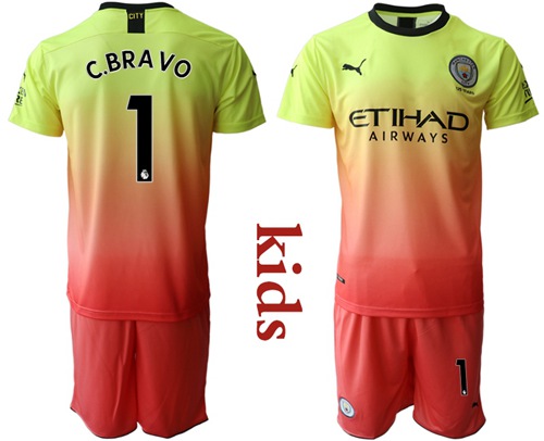 Manchester City #1 C.Bravo Away Kid Soccer Club Jersey