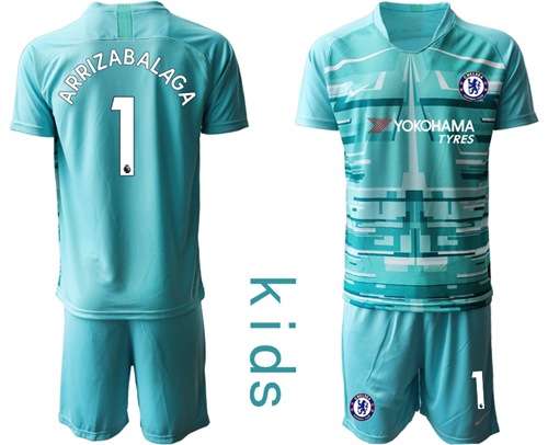 Chelsea #1 Arrizabalaga Light Blue Goalkeeper Kid Soccer Club Jersey Chelsea #1 Arrizabalaga Light Blue Goalkeeper Kid Soccer Club Jersey