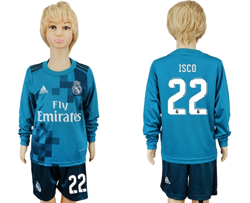 Real Madrid #22 Isco Sec Away Long Sleeves Kid Soccer Club Jersey Real Madrid #22 Isco Sec Away Long Sleeves Kid Soccer Club Jersey