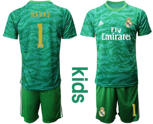 Real Madrid #1 Navas Green Goalkeeper Kid Soccer Club Jersey Real Madrid #1 Navas Green Goalkeeper Kid Soccer Club Jersey