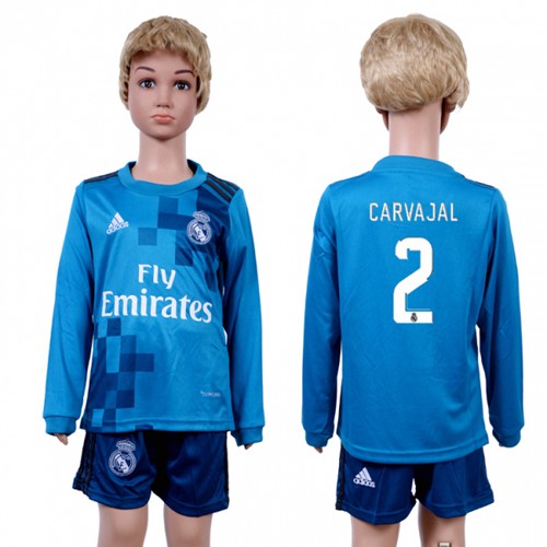 Real Madrid #2 Carvajal Sec Away Long Sleeves Kid Soccer Club Jersey