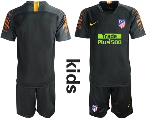 Atletico Madrid Blank Black Goalkeeper Kid Soccer Club Jersey Atletico Madrid Blank Black Goalkeeper Kid Soccer Club Jersey