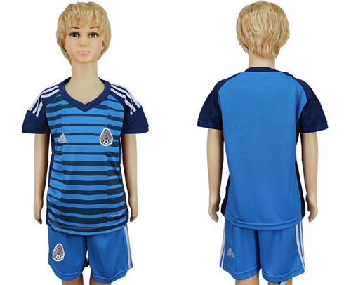 Mexico Blank Blue Goalkeeper Kid Soccer Country Jersey Mexico Blank Blue Goalkeeper Kid Soccer Country Jersey
