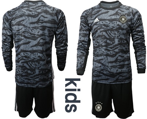 Germany Blank Black Goalkeeper Long Sleeves Kid Soccer Country Jersey