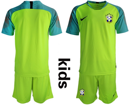 Brazil Blank Shiny Green Goalkeeper Kid Soccer Country Jersey Brazil Blank Shiny Green Goalkeeper Kid Soccer Country Jersey