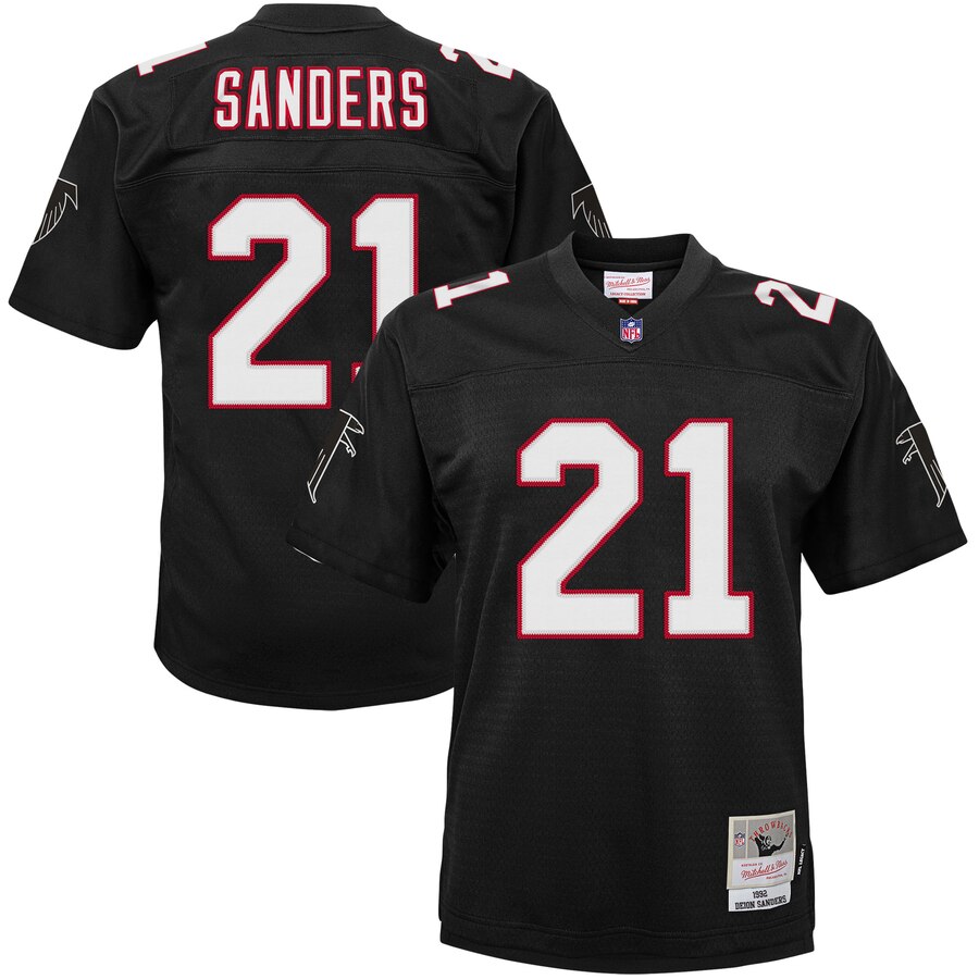 Youth Atlanta Falcons #21 Deion Sanders Mitchell & Ness Black 1992 Legacy Retired Player Jersey Youth Atlanta Falcons #21 Deion Sanders Mitchell & Ness Black 1992 Legacy Retired Player Jersey