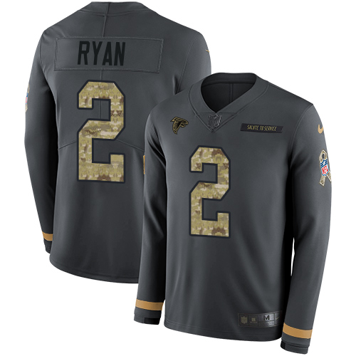 Nike Falcons #2 Matt Ryan Anthracite Salute to Service Youth Stitched NFL Limited Therma Long Sleeve Jersey Nike Falcons #2 Matt Ryan Anthracite Salute to Service Youth Stitched NFL Limited Therma Long Sleeve Jersey