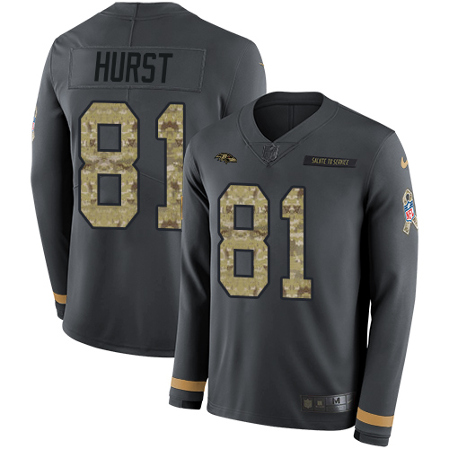Nike Ravens #81 Hayden Hurst Anthracite Salute to Service Youth Stitched NFL Limited Therma Long Sleeve Jersey Nike Ravens #81 Hayden Hurst Anthracite Salute to Service Youth Stitched NFL Limited Therma Long Sleeve Jersey