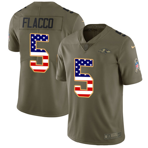 Nike Ravens #5 Joe Flacco Olive/USA Flag Youth Stitched NFL Limited 2017 Salute to Service Jersey Nike Ravens #5 Joe Flacco Olive/USA Flag Youth Stitched NFL Limited 2017 Salute to Service Jersey