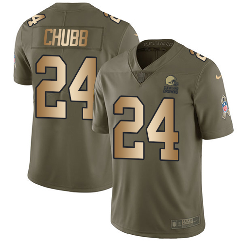 Nike Browns #24 Nick Chubb Olive/Gold Youth Stitched NFL Limited 2017 Salute to Service Jersey Nike Browns #24 Nick Chubb Olive/Gold Youth Stitched NFL Limited 2017 Salute to Service Jersey