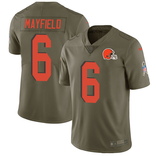 Nike Browns #6 Baker Mayfield Olive Youth Stitched NFL Limited 2017 Salute to Service Jersey Nike Browns #6 Baker Mayfield Olive Youth Stitched NFL Limited 2017 Salute to Service Jersey