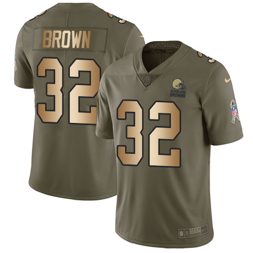 Nike Browns #32 Jim Brown Olive/Gold Youth Stitched NFL Limited 2017 Salute to Service Jersey