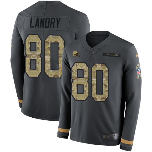 Nike Browns #80 Jarvis Landry Anthracite Salute to Service Youth Stitched NFL Limited Therma Long Sleeve Jersey Nike Browns #80 Jarvis Landry Anthracite Salute to Service Youth Stitched NFL Limited Therma Long Sleeve Jersey