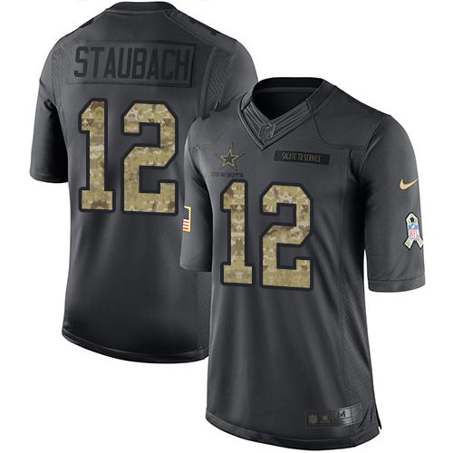 Nike Cowboys #12 Roger Staubach Black Youth Stitched NFL Limited 2016 Salute to Service Jersey Nike Cowboys #12 Roger Staubach Black Youth Stitched NFL Limited 2016 Salute to Service Jersey