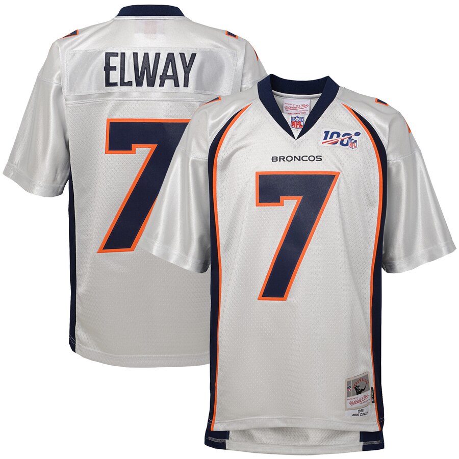 Youth Denver Broncos #7 John Elway Mitchell & Ness Platinum NFL 100 Retired Player Legacy Jersey Youth Denver Broncos #7 John Elway Mitchell & Ness Platinum NFL 100 Retired Player Legacy Jersey