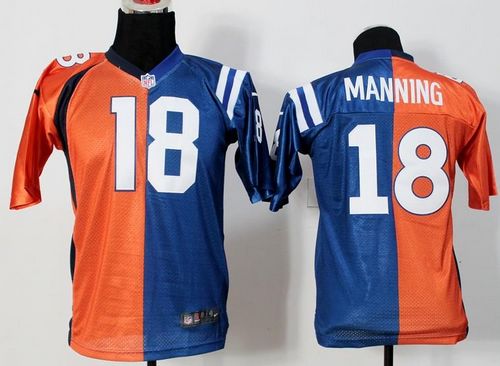 Nike Broncos #18 Peyton Manning Orange/Blue Youth Stitched NFL Elite Split Colts Jersey Nike Broncos #18 Peyton Manning Orange/Blue Youth Stitched NFL Elite Split Colts Jersey