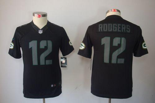 Nike Packers #12 Aaron Rodgers Black Impact Youth Stitched NFL Limited Jersey Nike Packers #12 Aaron Rodgers Black Impact Youth Stitched NFL Limited Jersey