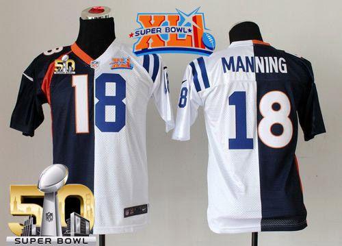 Nike Colts #18 Peyton Manning Blue/White Super Bowl XLI & Super Bowl 50 Youth Stitched NFL Elite Split Broncos Jersey Nike Colts #18 Peyton Manning Blue/White Super Bowl XLI & Super Bowl 50 Youth Stitched NFL Elite Split Broncos Jersey