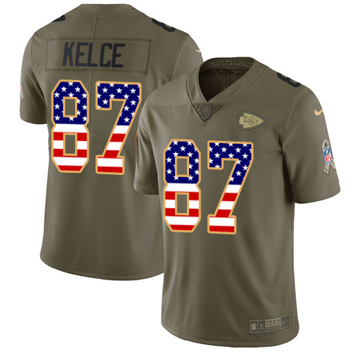 Nike Chiefs #87 Travis Kelce Olive/USA Flag Youth Stitched NFL Limited 2017 Salute to Service Jersey Nike Chiefs #87 Travis Kelce Olive/USA Flag Youth Stitched NFL Limited 2017 Salute to Service Jersey