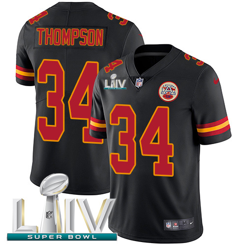 Nike Chiefs #34 Darwin Thompson Black Super Bowl LIV 2020 Youth Stitched NFL Limited Rush Jersey Nike Chiefs #34 Darwin Thompson Black Super Bowl LIV 2020 Youth Stitched NFL Limited Rush Jersey