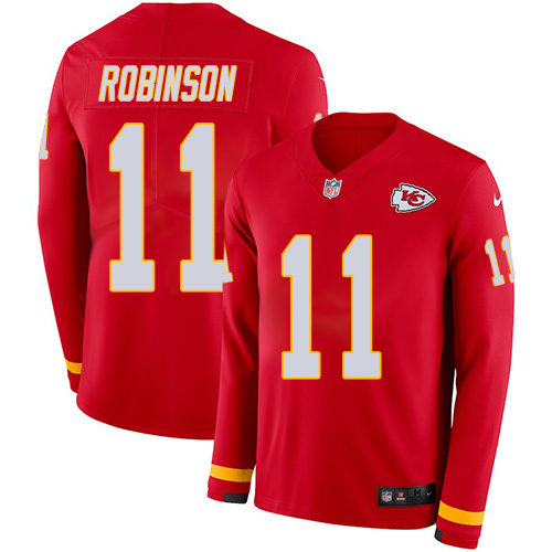 Nike Chiefs #11 Demarcus Robinson Red Team Color Youth Stitched NFL Limited Therma Long Sleeve Jersey Nike Chiefs #11 Demarcus Robinson Red Team Color Youth Stitched NFL Limited Therma Long Sleeve Jersey