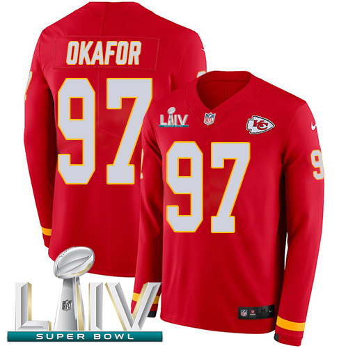 Nike Chiefs #97 Alex Okafor Red Super Bowl LIV 2020 Team Color Youth Stitched NFL Limited Therma Long Sleeve Jersey Nike Chiefs #97 Alex Okafor Red Super Bowl LIV 2020 Team Color Youth Stitched NFL Limited Therma Long Sleeve Jersey