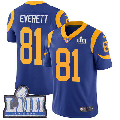 Nike Rams #81 Gerald Everett Royal Blue Alternate Super Bowl LIII Bound Youth Stitched NFL Vapor Untouchable Limited Jersey Nike Rams #81 Gerald Everett Royal Blue Alternate Super Bowl LIII Bound Youth Stitched NFL Vapor Untouchable Limited Jersey