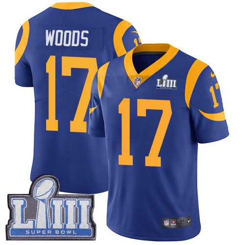 Nike Rams #17 Robert Woods Royal Blue Alternate Super Bowl LIII Bound Youth Stitched NFL Vapor Untouchable Limited Jersey Nike Rams #17 Robert Woods Royal Blue Alternate Super Bowl LIII Bound Youth Stitched NFL Vapor Untouchable Limited Jersey