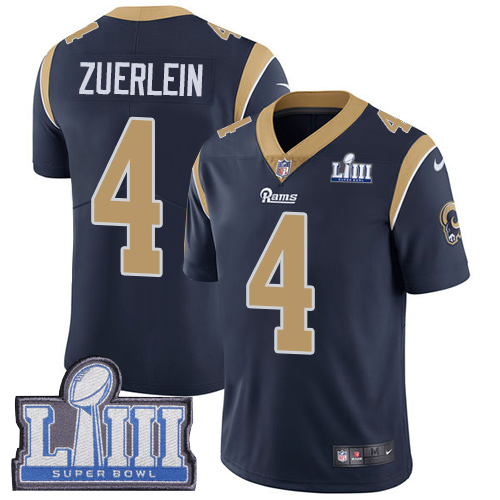 Nike Rams #4 Greg Zuerlein Navy Blue Team Color Super Bowl LIII Bound Youth Stitched NFL Vapor Untouchable Limited Jersey Nike Rams #4 Greg Zuerlein Navy Blue Team Color Super Bowl LIII Bound Youth Stitched NFL Vapor Untouchable Limited Jersey