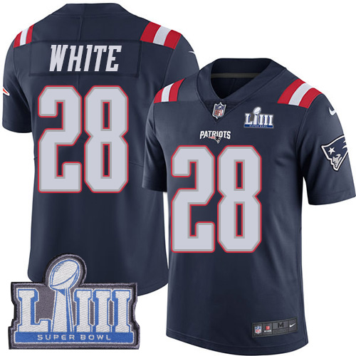 Nike Patriots #28 James White Navy Blue Super Bowl LIII Bound Youth Stitched NFL Limited Rush Jersey Nike Patriots #28 James White Navy Blue Super Bowl LIII Bound Youth Stitched NFL Limited Rush Jersey