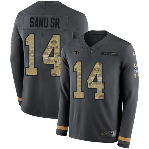 Nike Patriots #14 Mohamed Sanu Sr Anthracite Salute to Service Youth Stitched NFL Limited Therma Long Sleeve Jersey Nike Patriots #14 Mohamed Sanu Sr Anthracite Salute to Service Youth Stitched NFL Limited Therma Long Sleeve Jersey