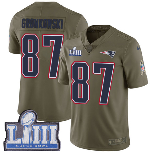 Nike Patriots #87 Rob Gronkowski Olive Super Bowl LIII Bound Youth Stitched NFL Limited 2017 Salute to Service Jersey Nike Patriots #87 Rob Gronkowski Olive Super Bowl LIII Bound Youth Stitched NFL Limited 2017 Salute to Service Jersey