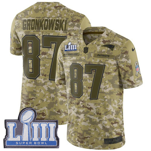 Nike Patriots #87 Rob Gronkowski Camo Super Bowl LIII Bound Youth Stitched NFL Limited 2018 Salute to Service Jersey Nike Patriots #87 Rob Gronkowski Camo Super Bowl LIII Bound Youth Stitched NFL Limited 2018 Salute to Service Jersey