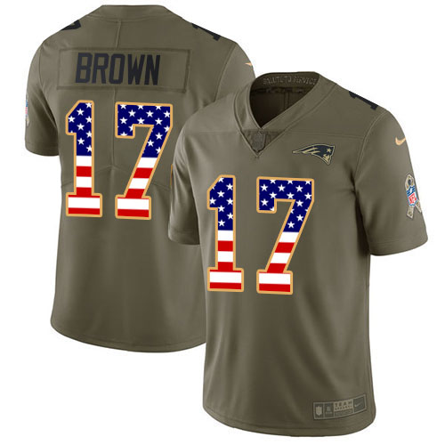 Nike Patriots #17 Antonio Brown Olive/USA Flag Youth Stitched NFL Limited 2017 Salute to Service Jersey Nike Patriots #17 Antonio Brown Olive/USA Flag Youth Stitched NFL Limited 2017 Salute to Service Jersey