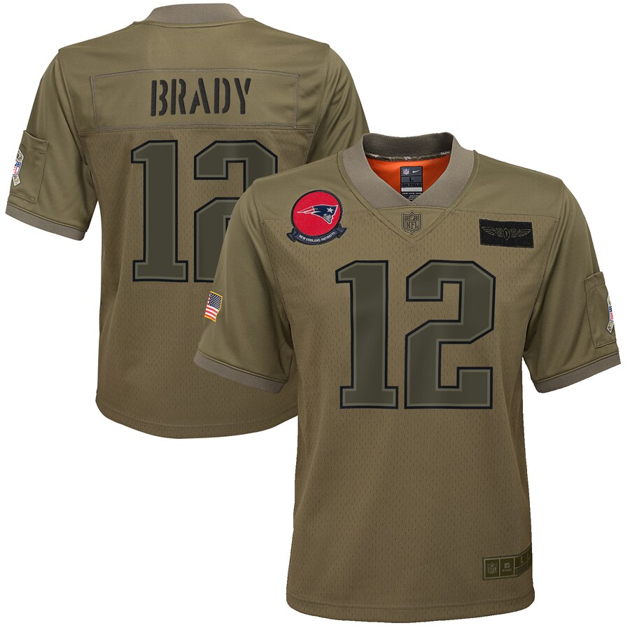 Youth New England Patriots #12 Tom Brady Nike Camo 2019 Salute to Service Game Jersey Youth New England Patriots #12 Tom Brady Nike Camo 2019 Salute to Service Game Jersey