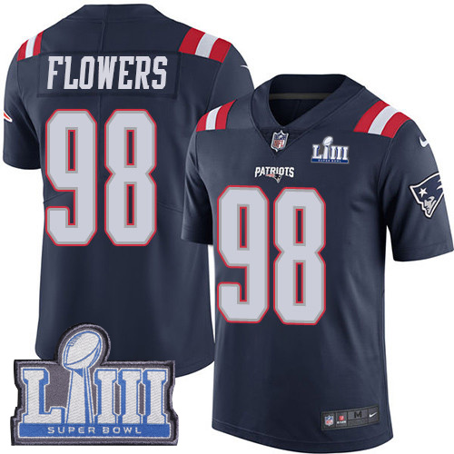Nike Patriots #98 Trey Flowers Navy Blue Super Bowl LIII Bound Youth Stitched NFL Limited Rush Jersey Nike Patriots #98 Trey Flowers Navy Blue Super Bowl LIII Bound Youth Stitched NFL Limited Rush Jersey