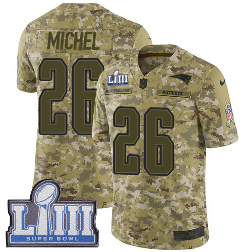 Nike Patriots #26 Sony Michel Camo Super Bowl LIII Bound Youth Stitched NFL Limited 2018 Salute to Service Jersey Nike Patriots #26 Sony Michel Camo Super Bowl LIII Bound Youth Stitched NFL Limited 2018 Salute to Service Jersey