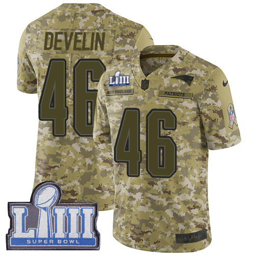 Nike Patriots #46 James Develin Camo Super Bowl LIII Bound Youth Stitched NFL Limited 2018 Salute to Service Jersey Nike Patriots #46 James Develin Camo Super Bowl LIII Bound Youth Stitched NFL Limited 2018 Salute to Service Jersey