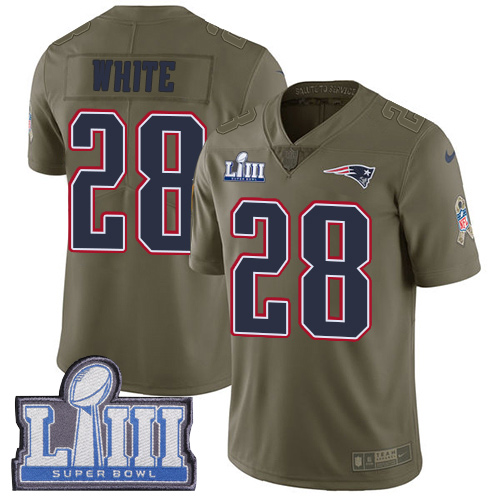 Nike Patriots #28 James White Olive Super Bowl LIII Bound Youth Stitched NFL Limited 2017 Salute to Service Jersey Nike Patriots #28 James White Olive Super Bowl LIII Bound Youth Stitched NFL Limited 2017 Salute to Service Jersey