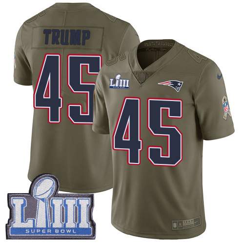 Nike Patriots #45 Donald Trump Olive Super Bowl LIII Bound Youth Stitched NFL Limited 2017 Salute to Service Jersey Nike Patriots #45 Donald Trump Olive Super Bowl LIII Bound Youth Stitched NFL Limited 2017 Salute to Service Jersey