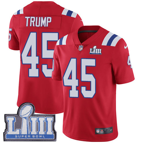 Nike Patriots #45 Donald Trump Red Alternate Super Bowl LIII Bound Youth Stitched NFL Vapor Untouchable Limited Jersey Nike Patriots #45 Donald Trump Red Alternate Super Bowl LIII Bound Youth Stitched NFL Vapor Untouchable Limited Jersey