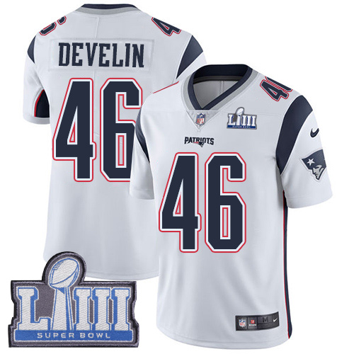 Nike Patriots #46 James Develin White Super Bowl LIII Bound Youth Stitched NFL Vapor Untouchable Limited Jersey Nike Patriots #46 James Develin White Super Bowl LIII Bound Youth Stitched NFL Vapor Untouchable Limited Jersey