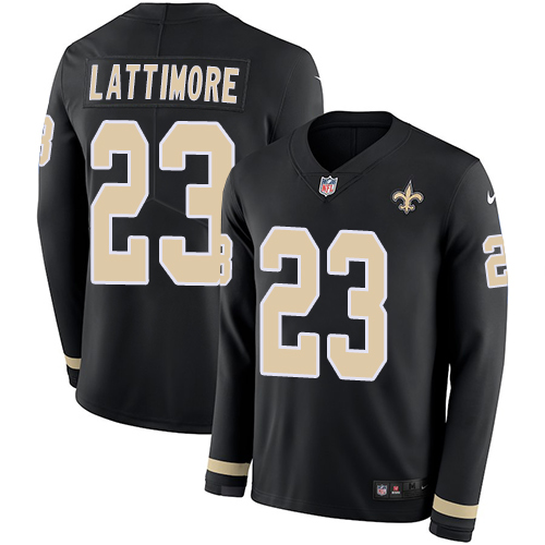 Nike Saints #23 Marshon Lattimore Black Team Color Youth Stitched NFL Limited Therma Long Sleeve Jersey Nike Saints #23 Marshon Lattimore Black Team Color Youth Stitched NFL Limited Therma Long Sleeve Jersey