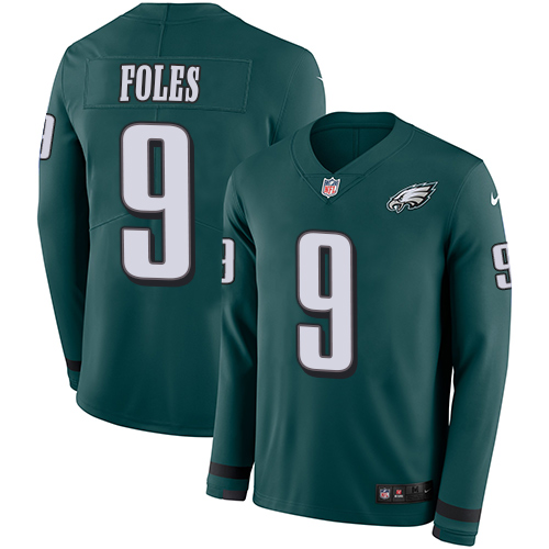 Nike Eagles #9 Nick Foles Midnight Green Team Color Youth Stitched NFL Limited Therma Long Sleeve Jersey Nike Eagles #9 Nick Foles Midnight Green Team Color Youth Stitched NFL Limited Therma Long Sleeve Jersey
