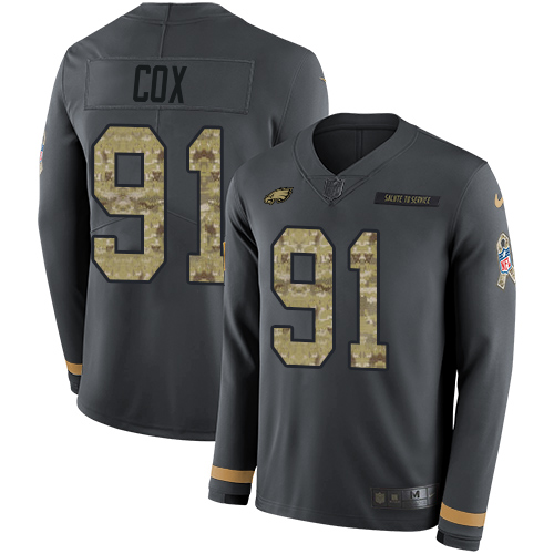 Nike Eagles #91 Fletcher Cox Anthracite Salute to Service Youth Stitched NFL Limited Therma Long Sleeve Jersey Nike Eagles #91 Fletcher Cox Anthracite Salute to Service Youth Stitched NFL Limited Therma Long Sleeve Jersey