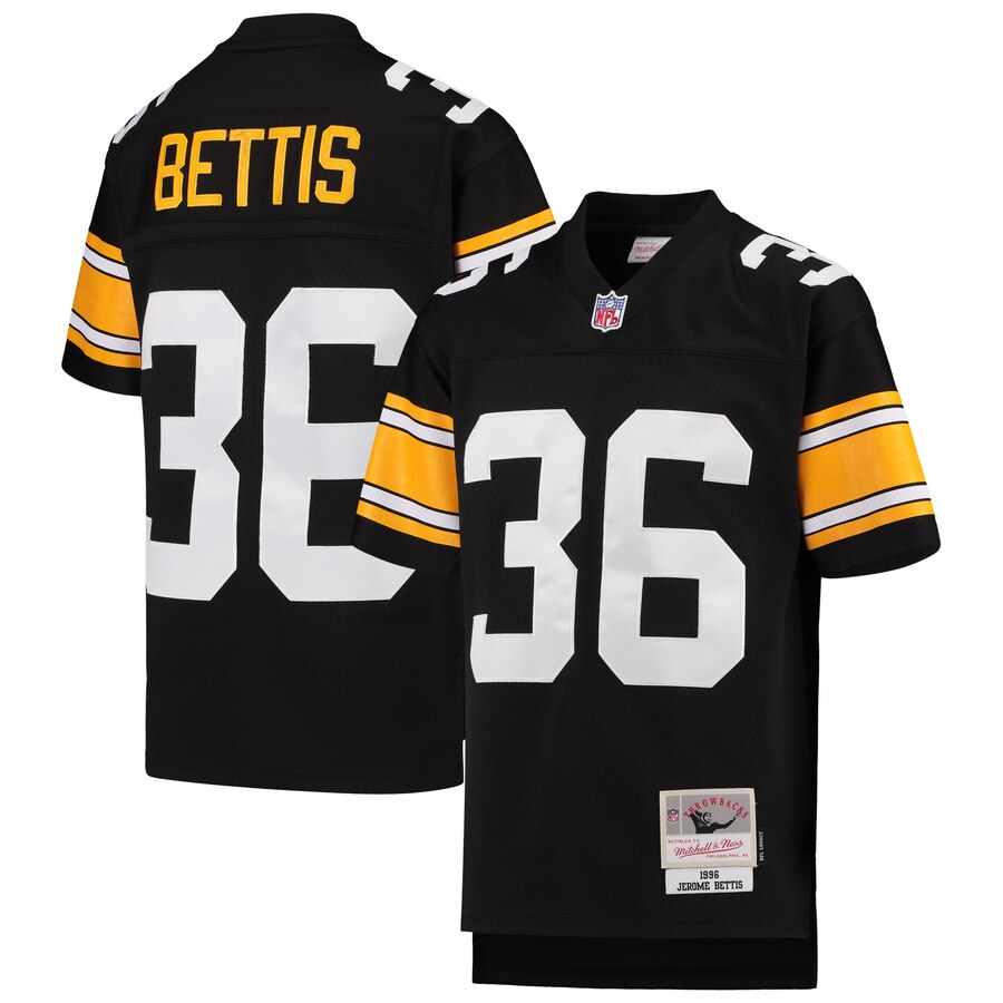 Youth Pittsburgh Steelers #36 Jerome Bettis Mitchell & Ness Black 1996 Legacy Retired Player Jersey Youth Pittsburgh Steelers #36 Jerome Bettis Mitchell & Ness Black 1996 Legacy Retired Player Jersey