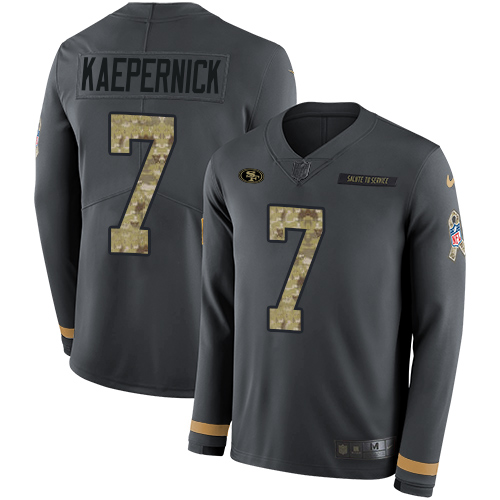 Nike 49ers #7 Colin Kaepernick Anthracite Salute to Service Youth Stitched NFL Limited Therma Long Sleeve Jersey Nike 49ers #7 Colin Kaepernick Anthracite Salute to Service Youth Stitched NFL Limited Therma Long Sleeve Jersey