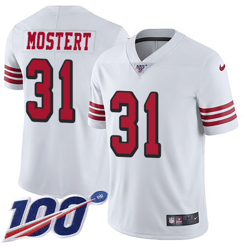 Nike 49ers #31 Raheem Mostert White Youth Stitched NFL Limited Rush 100th Season Jersey Nike 49ers #31 Raheem Mostert White Youth Stitched NFL Limited Rush 100th Season Jersey