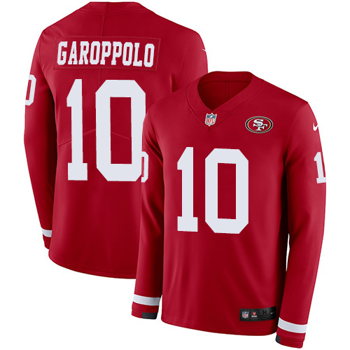 Nike 49ers #10 Jimmy Garoppolo Red Team Color Youth Stitched NFL Limited Therma Long Sleeve Jersey Nike 49ers #10 Jimmy Garoppolo Red Team Color Youth Stitched NFL Limited Therma Long Sleeve Jersey